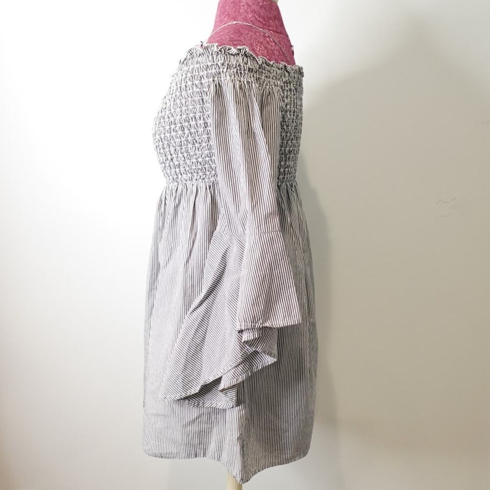 BP. Smocked long Black n White Pin Stripe top with Bell Sleeves Size S